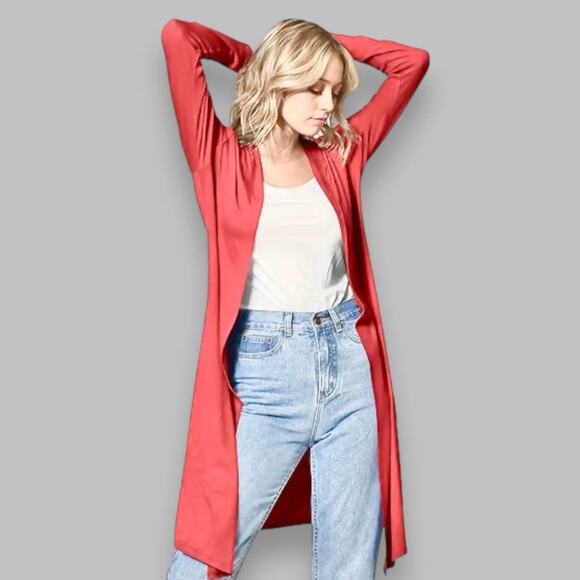 Neiman Marcus Soft Red Cotton Cardigan | Size L - Picture 5 of 6